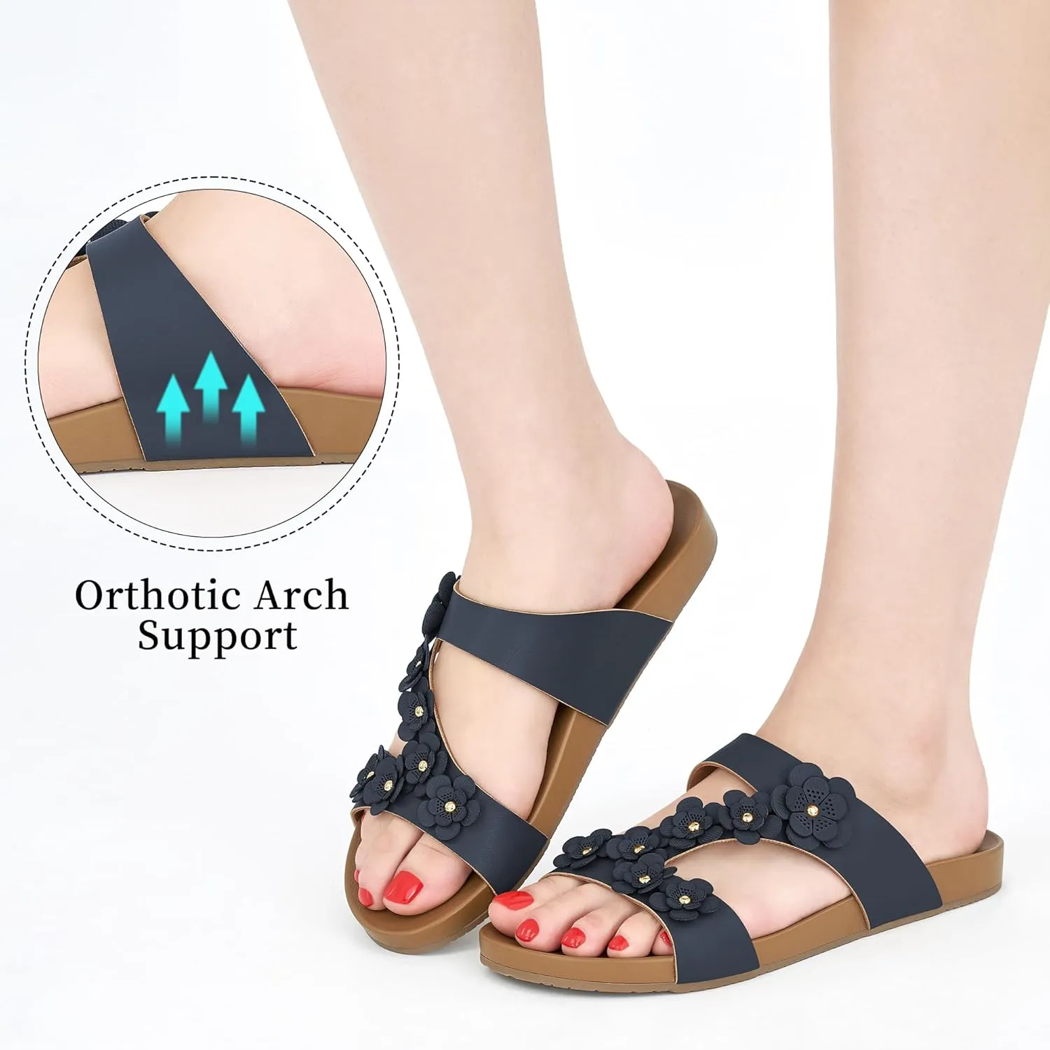 Ecetana Womens Slide Sandals Comfortable Dressy Summer Beach Flats Casual Fashion Slip On Walking Shoes