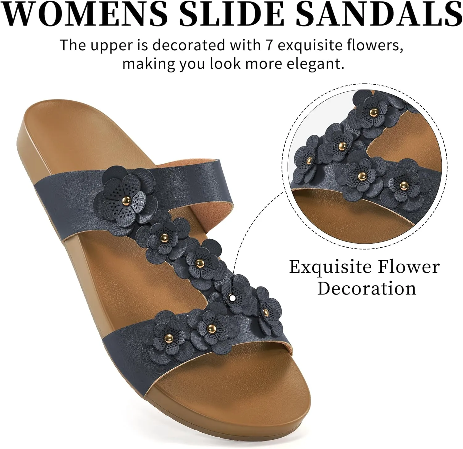 Ecetana Womens Slide Sandals Comfortable Dressy Summer Beach Flats Casual Fashion Slip On Walking Shoes