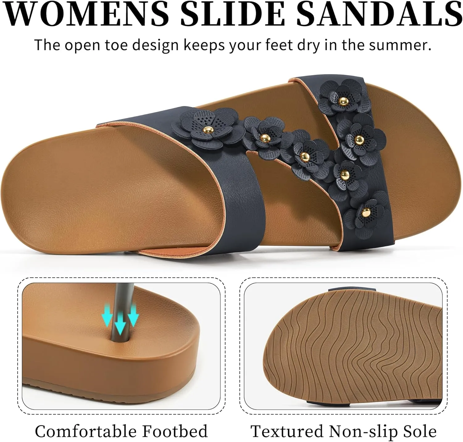 Ecetana Womens Slide Sandals Comfortable Dressy Summer Beach Flats Casual Fashion Slip On Walking Shoes
