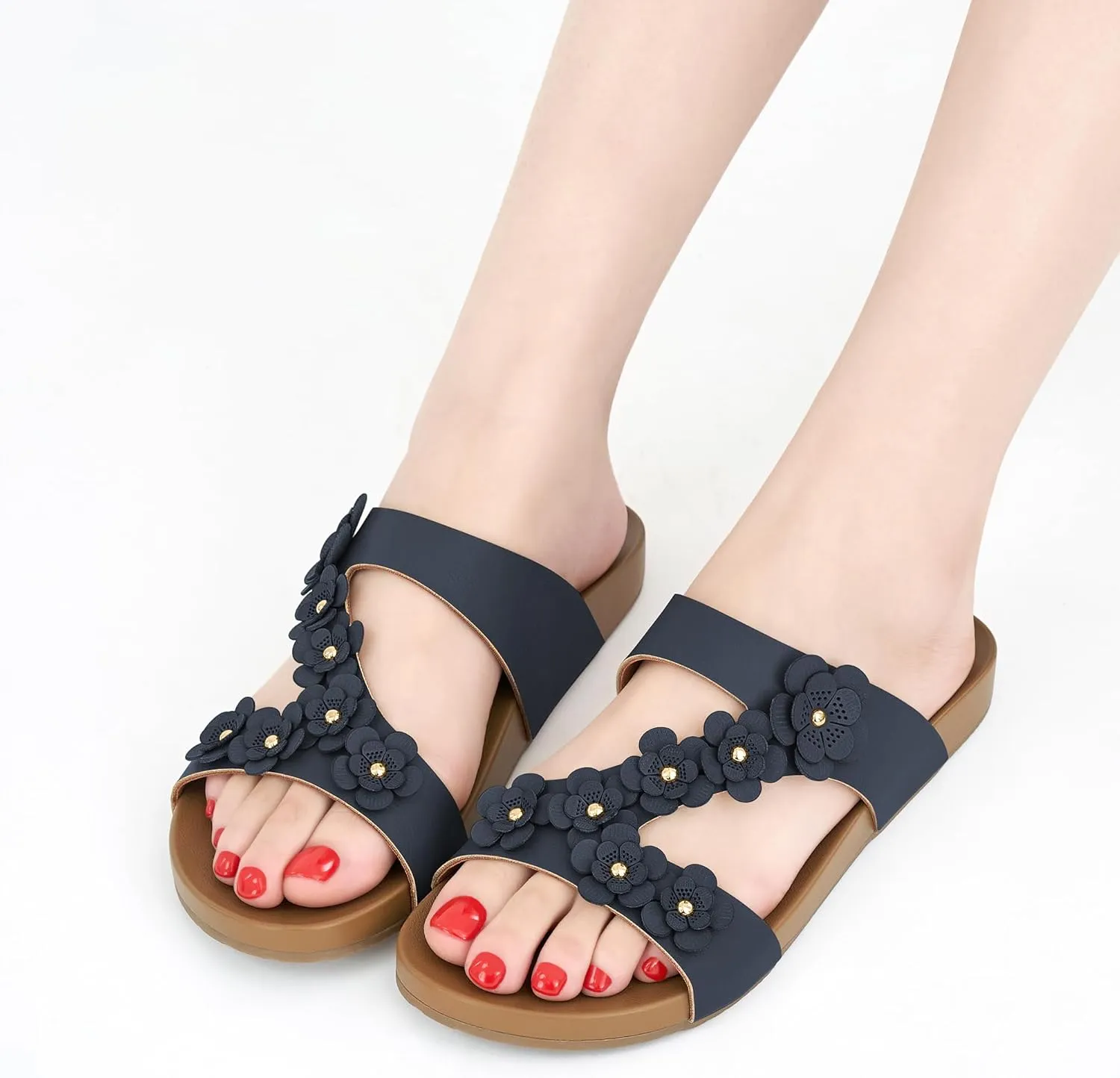 Ecetana Womens Slide Sandals Comfortable Dressy Summer Beach Flats Casual Fashion Slip On Walking Shoes