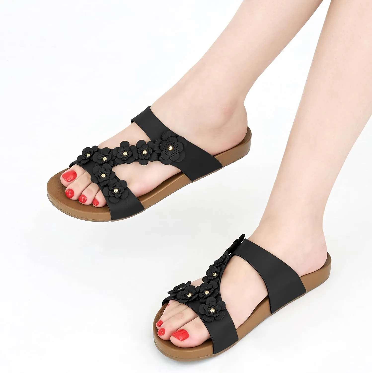 Ecetana Womens Slide Sandals Comfortable Dressy Summer Beach Flats Casual Fashion Slip On Walking Shoes