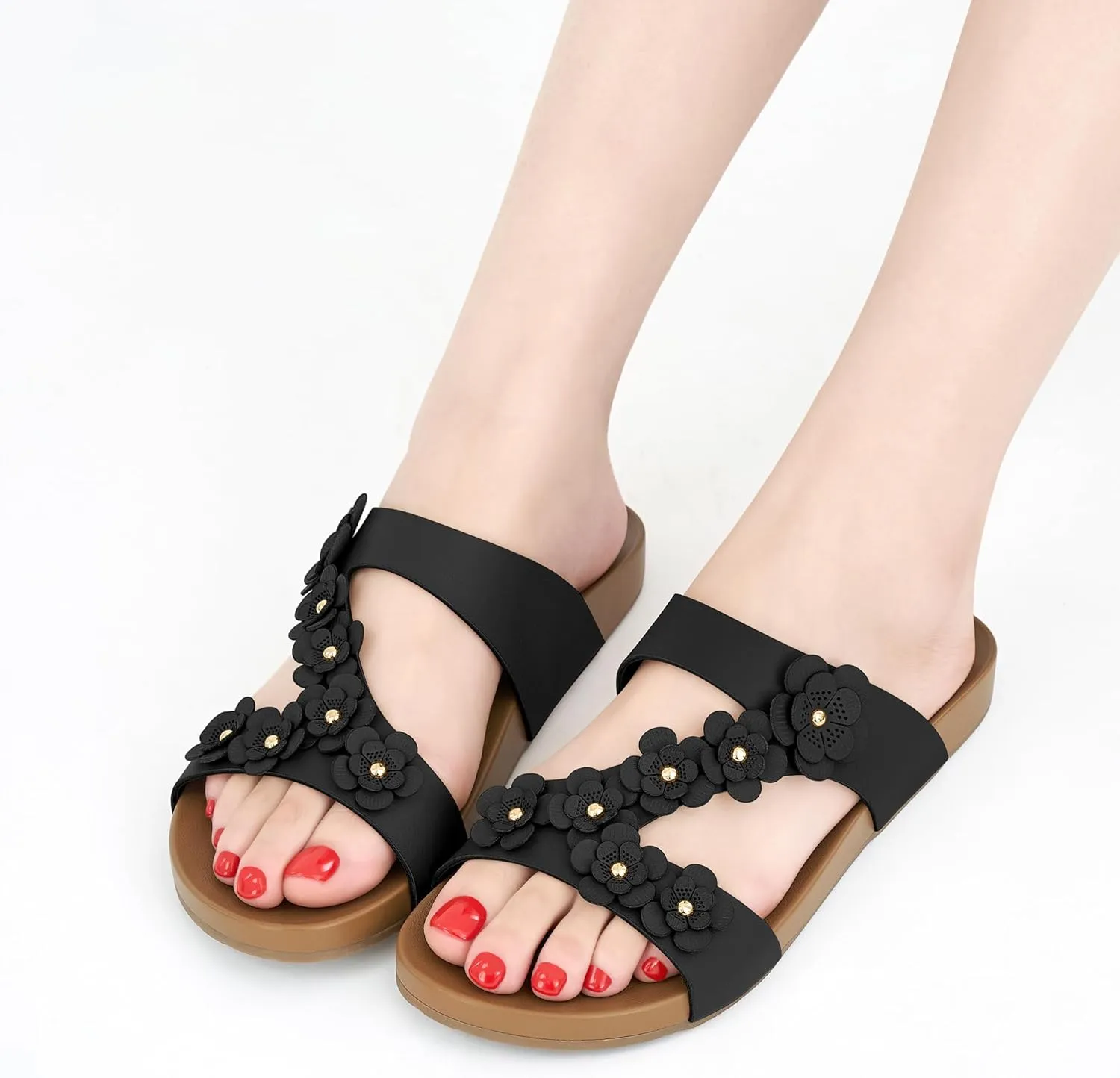 Ecetana Womens Slide Sandals Comfortable Dressy Summer Beach Flats Casual Fashion Slip On Walking Shoes