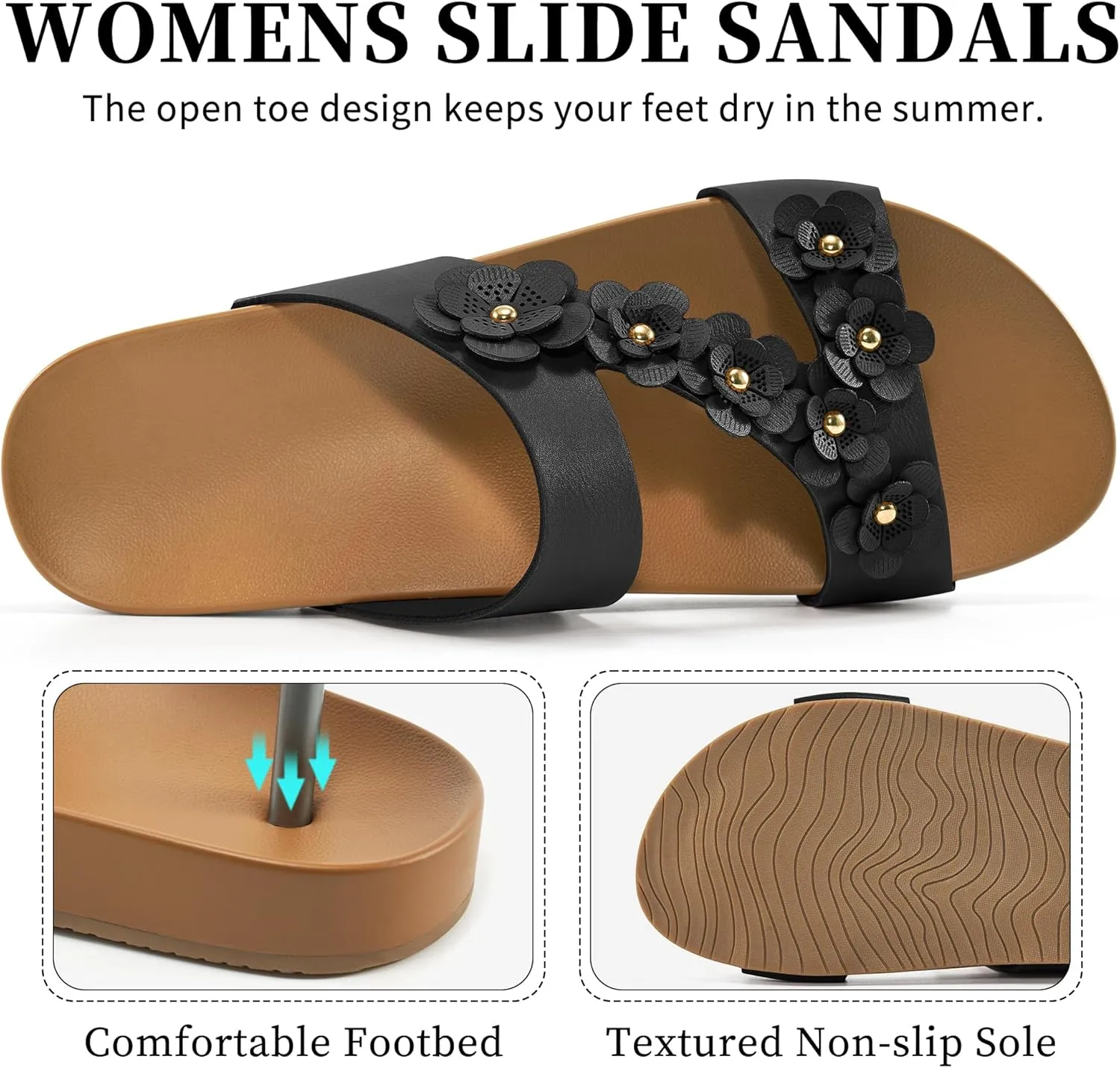 Ecetana Womens Slide Sandals Comfortable Dressy Summer Beach Flats Casual Fashion Slip On Walking Shoes