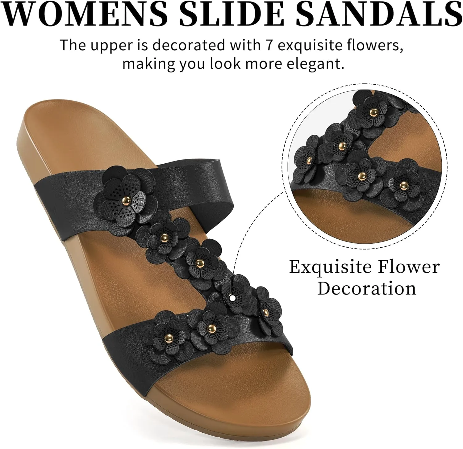 Ecetana Womens Slide Sandals Comfortable Dressy Summer Beach Flats Casual Fashion Slip On Walking Shoes