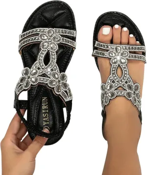 Eduavar Orthopedic Sandals for Women, Sandals Women Fashion Cute Bohemia Sandals Summer Beach Crystal Peep Toe Sandals