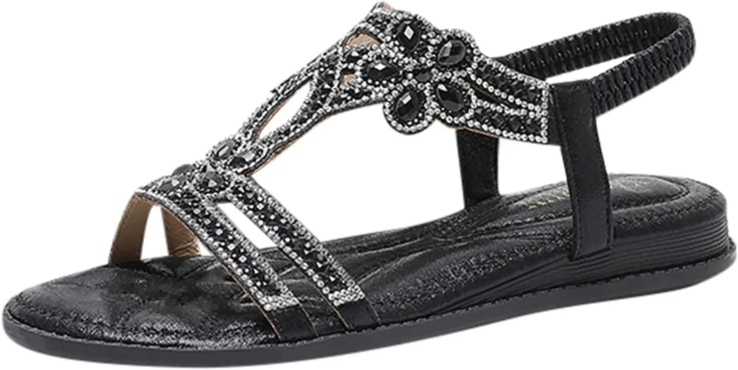 Eduavar Orthopedic Sandals for Women, Sandals Women Fashion Cute Bohemia Sandals Summer Beach Crystal Peep Toe Sandals
