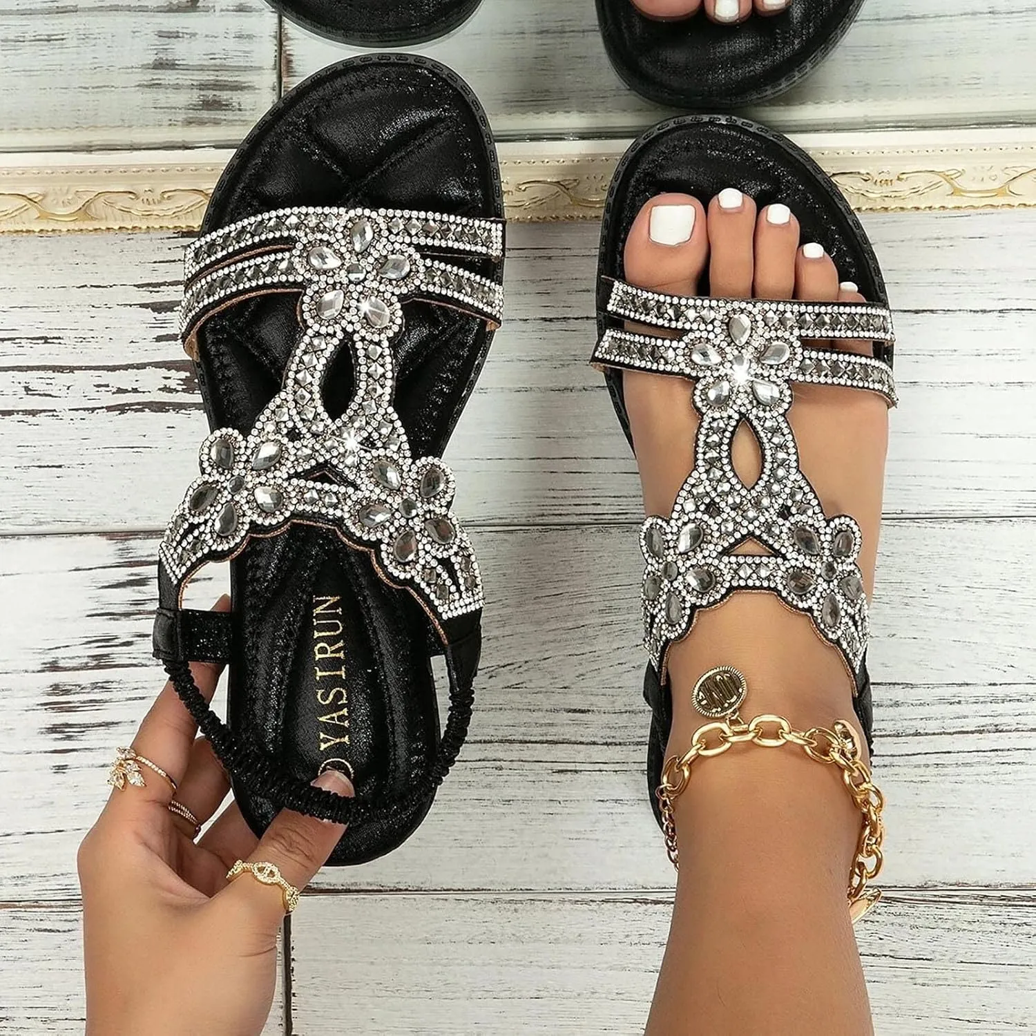 Eduavar Orthopedic Sandals for Women, Sandals Women Fashion Cute Bohemia Sandals Summer Beach Crystal Peep Toe Sandals