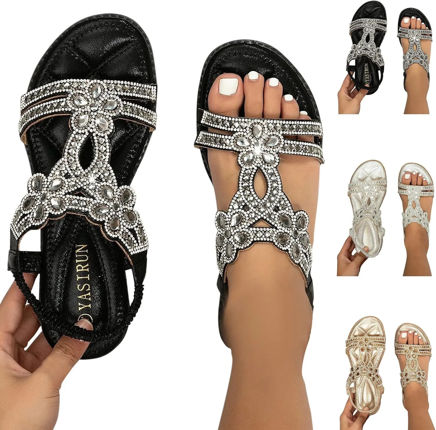Eduavar Orthopedic Sandals for Women, Sandals Women Fashion Cute Bohemia Sandals Summer Beach Crystal Peep Toe Sandals