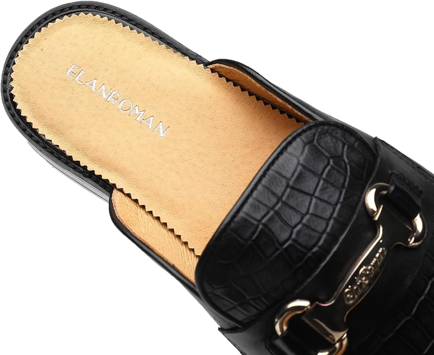 ELANROMAN Men's Backless Loafers Black Genuine Leather Mules Slippers Slip on Shoes