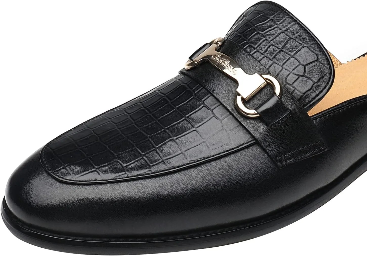 ELANROMAN Men's Backless Loafers Black Genuine Leather Mules Slippers Slip on Shoes