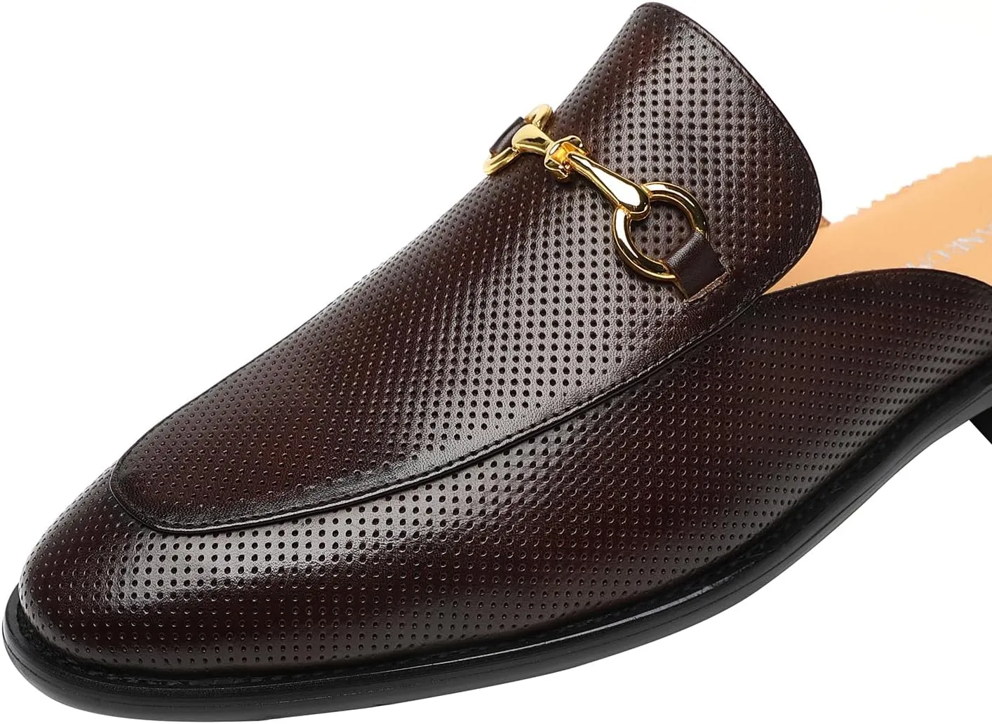 ELANROMAN Men's Loafers Backless Genuine Leather Mules Horse Buckle Shoes