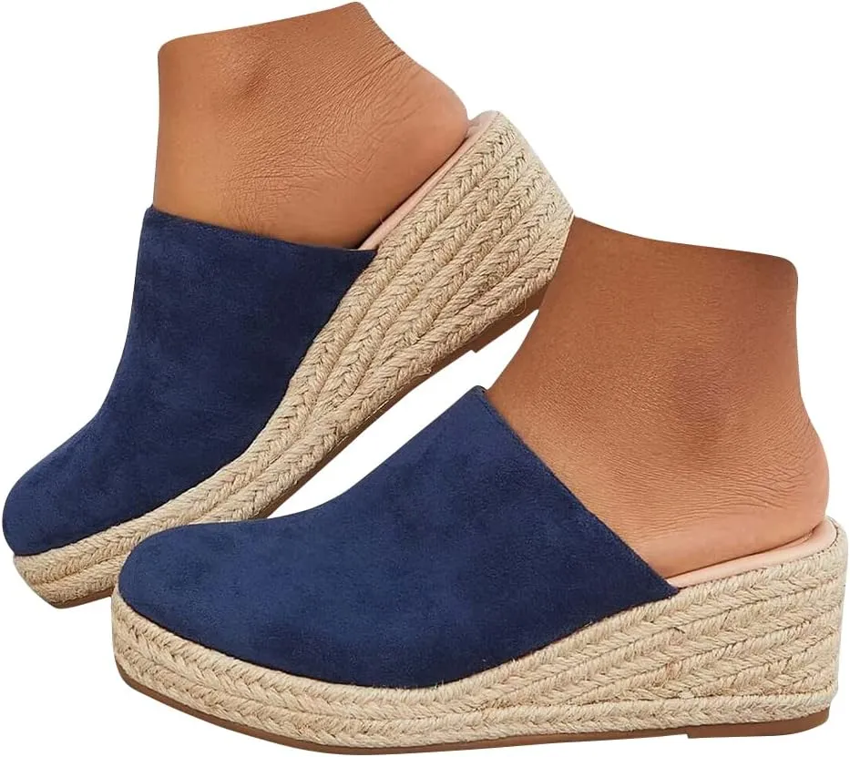 Espadrilles Mule Wedges Platform Slip on Backless Sandals