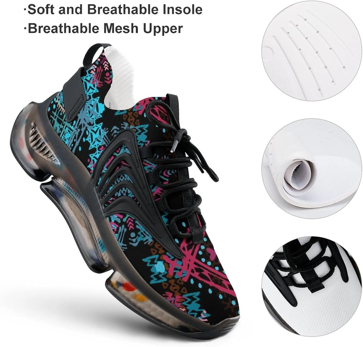 Ethnic Boho Pattern Walking Shoes for Men Lightweight Tennis Fashion Elastic Sports Shoes Cushion Basketball Shoes