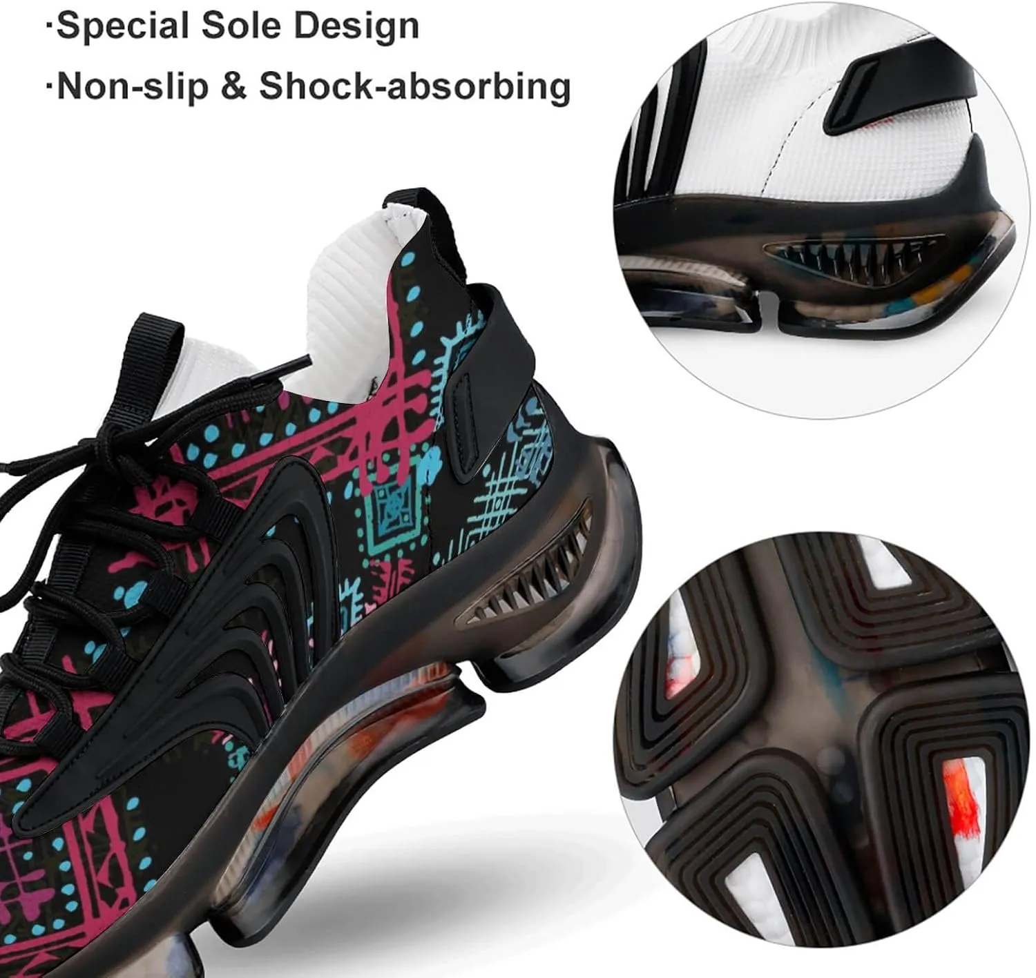 Ethnic Boho Pattern Walking Shoes for Men Lightweight Tennis Fashion Elastic Sports Shoes Cushion Basketball Shoes
