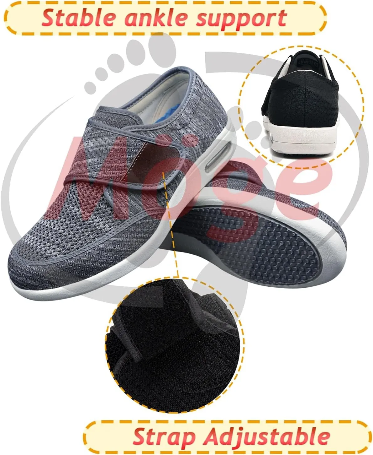 Extra Extra Wide Slip-On Walking Shoes for Men - Lightweight & Breathable Trainers with Arch Support