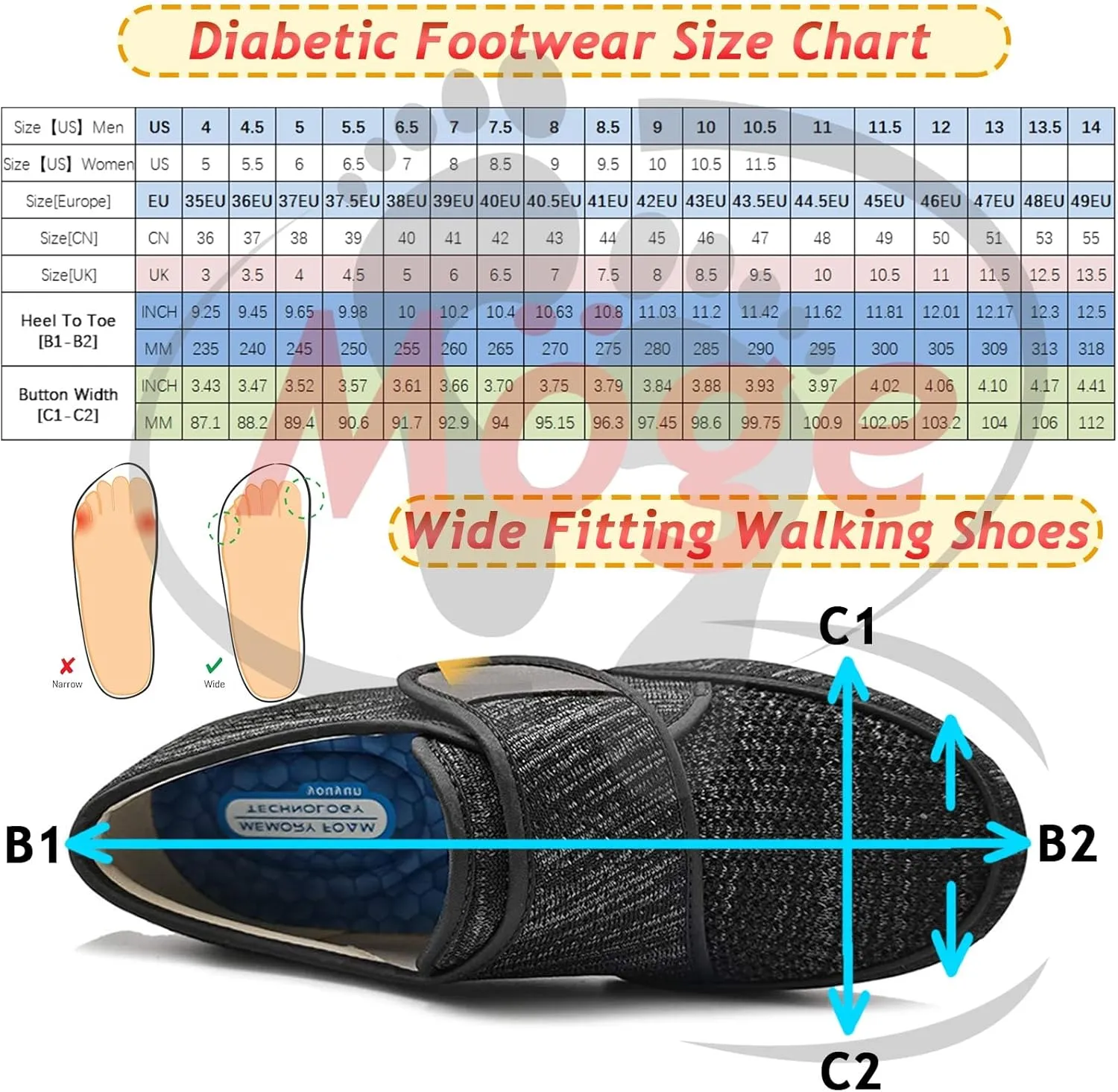 Extra Extra Wide Slip-On Walking Shoes for Men - Lightweight & Breathable Trainers with Arch Support