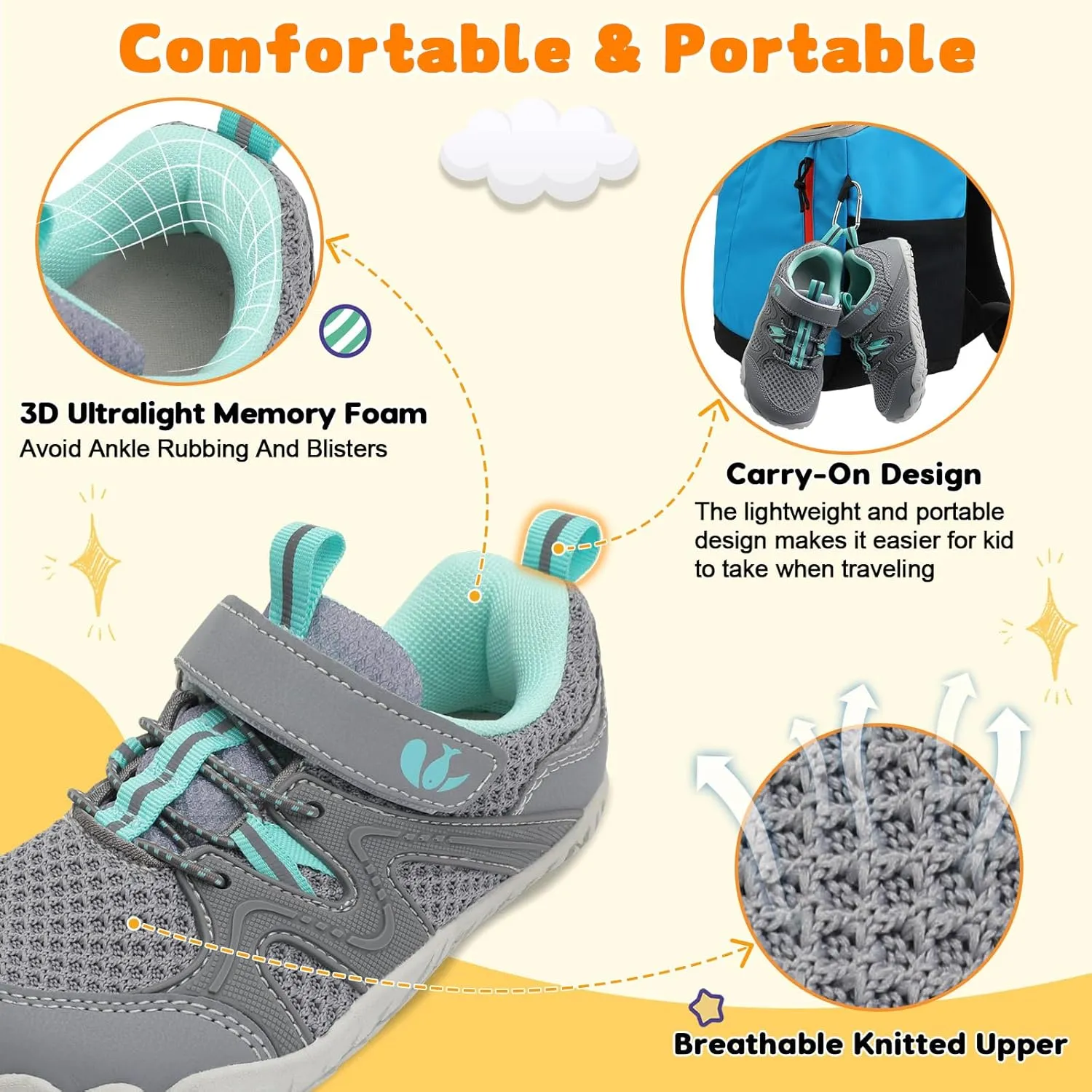 FEETCITY Kids Barefoot Shoes Boys Girls Sneakers Toddler Walking Shoes Kids Hiking Shoe Lightweight Outdoor Tennis Shoe