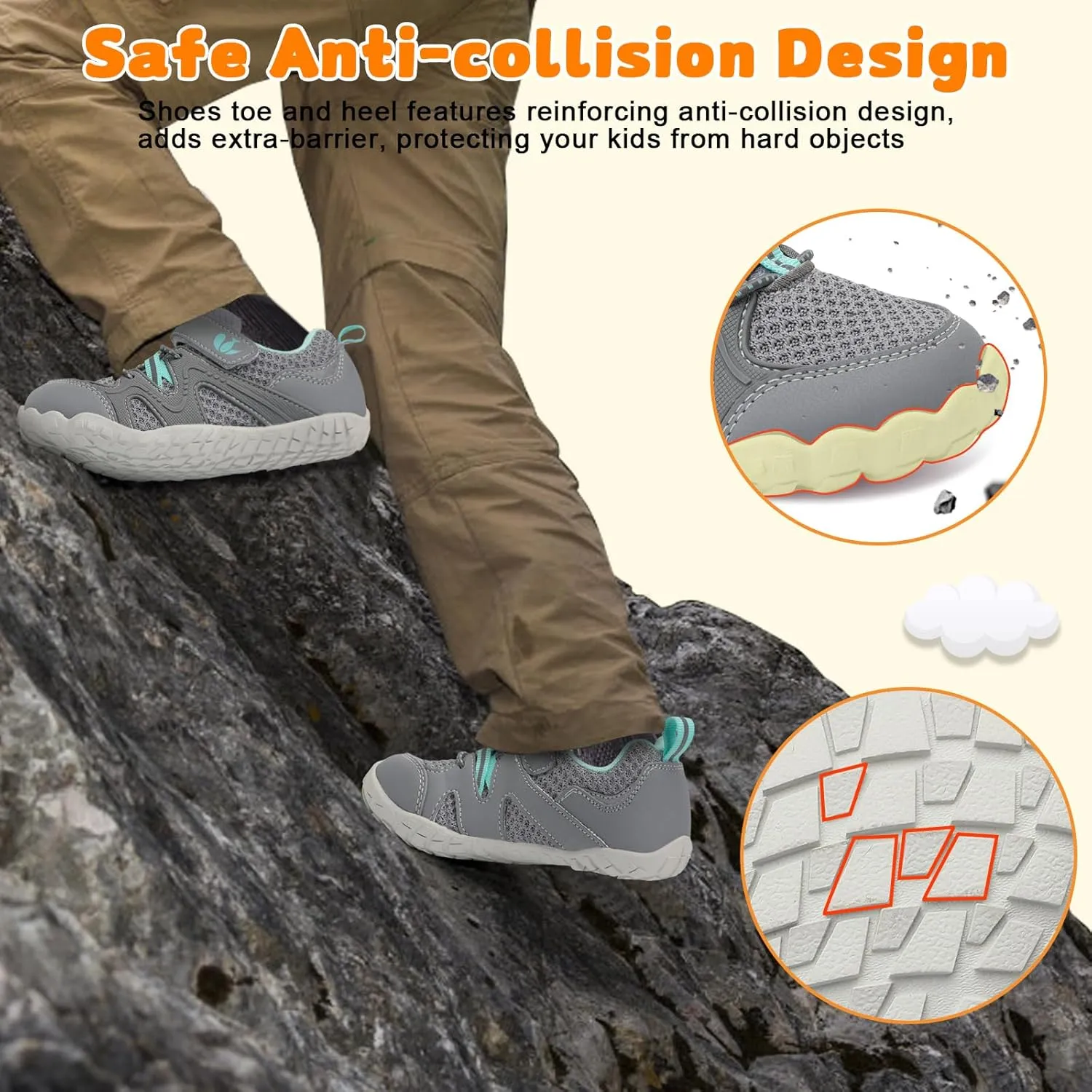 FEETCITY Kids Barefoot Shoes Boys Girls Sneakers Toddler Walking Shoes Kids Hiking Shoe Lightweight Outdoor Tennis Shoe