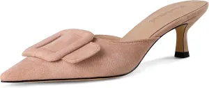 Fericzot Mule Slippers for Women,Slingback Buckle Pumps Pointed Toe Kitten Heels Shoes Slides Backless Dress Sandals