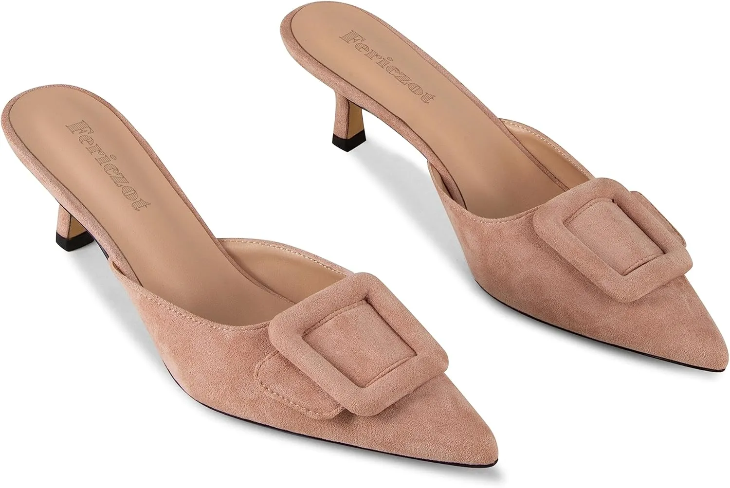 Fericzot Mule Slippers for Women,Slingback Buckle Pumps Pointed Toe Kitten Heels Shoes Slides Backless Dress Sandals