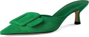 Fericzot Mule Slippers for Women,Slingback Buckle Pumps Pointed Toe Kitten Heels Shoes Slides Backless Dress Sandals