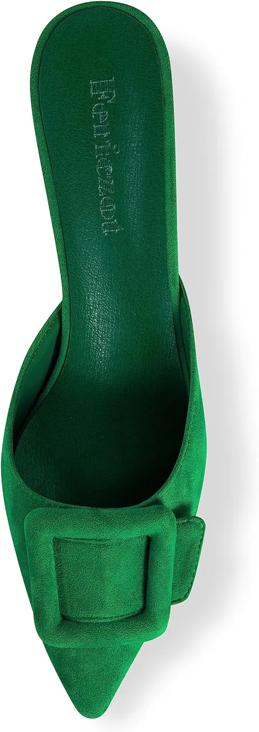 Fericzot Mule Slippers for Women,Slingback Buckle Pumps Pointed Toe Kitten Heels Shoes Slides Backless Dress Sandals
