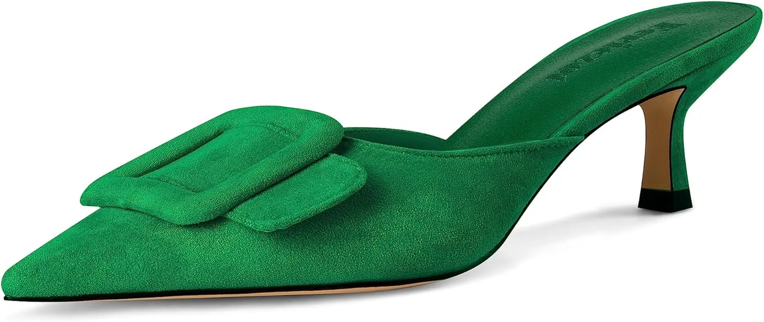 Fericzot Mule Slippers for Women,Slingback Buckle Pumps Pointed Toe Kitten Heels Shoes Slides Backless Dress Sandals