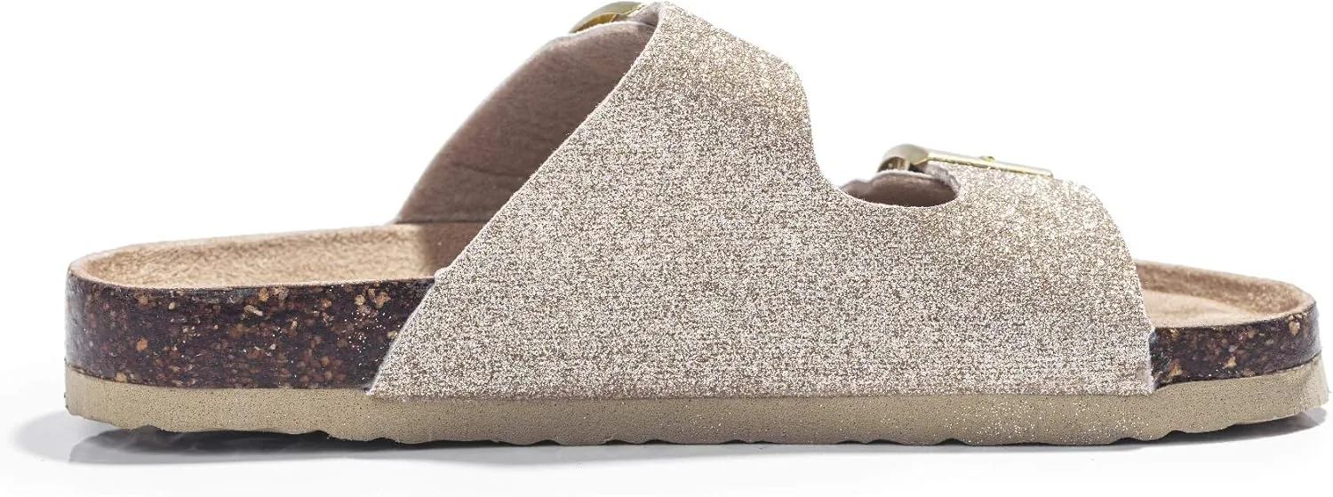 FITORY Boys Girls Glitter Slide Sandals, Cork Slipper with Adjustable Straps for Little Kid/Big Kid
