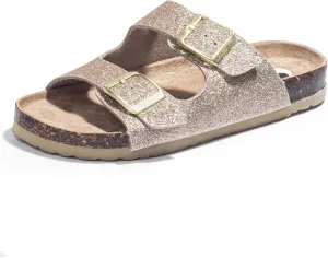 FITORY Boys Girls Glitter Slide Sandals, Cork Slipper with Adjustable Straps for Little Kid/Big Kid