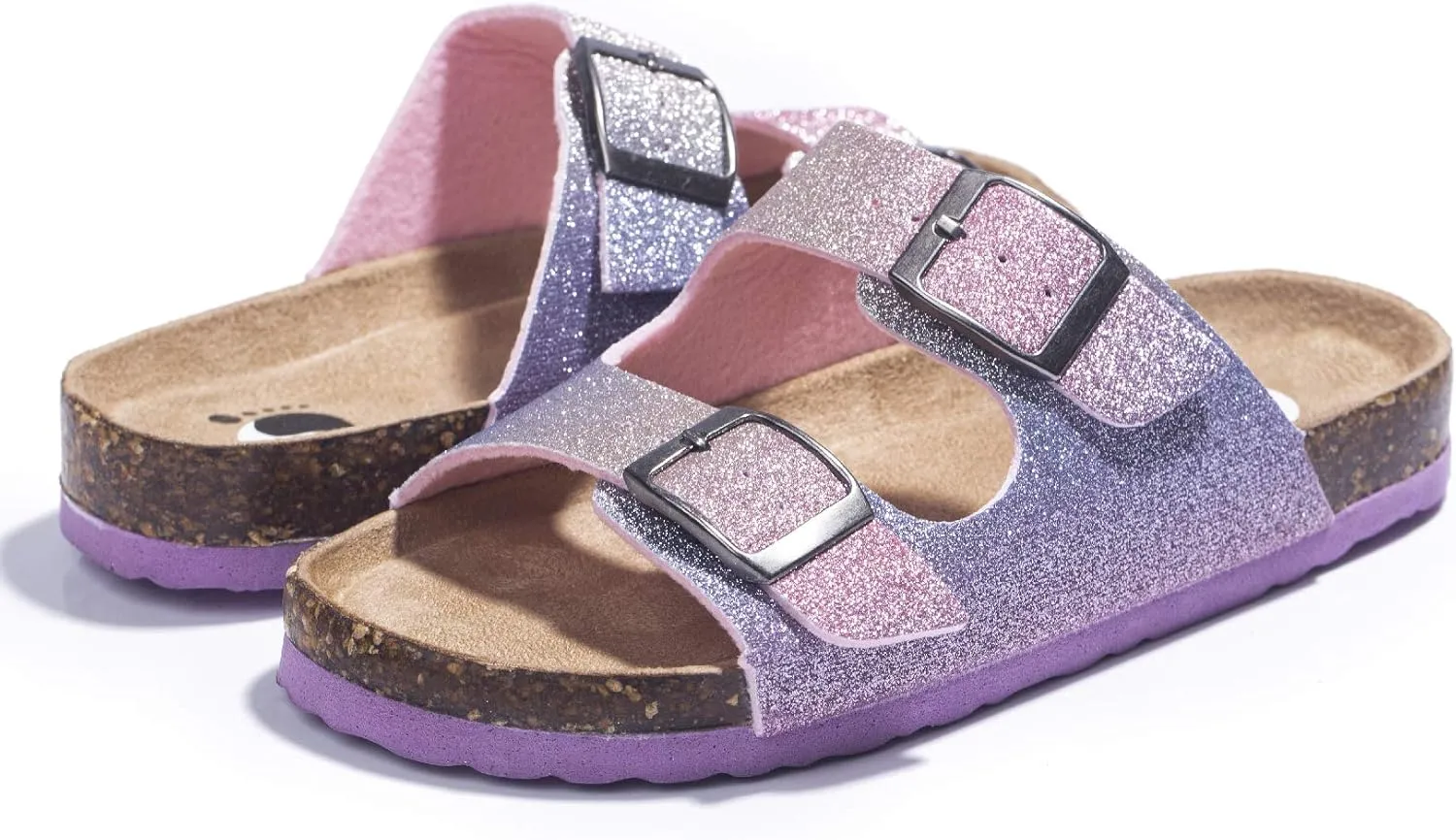 FITORY Boys Girls Glitter Slide Sandals, Cork Slipper with Adjustable Straps for Little Kid/Big Kid