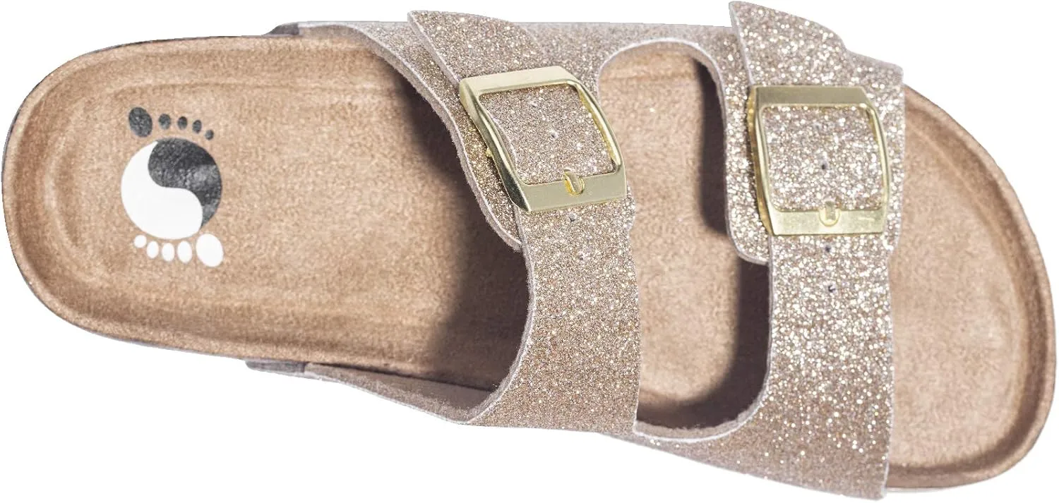 FITORY Boys Girls Glitter Slide Sandals, Cork Slipper with Adjustable Straps for Little Kid/Big Kid
