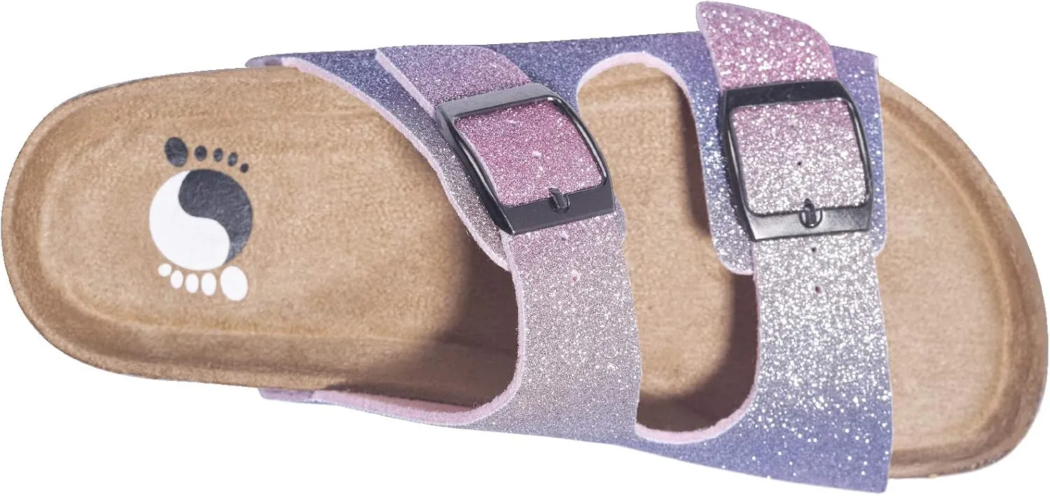 FITORY Boys Girls Glitter Slide Sandals, Cork Slipper with Adjustable Straps for Little Kid/Big Kid