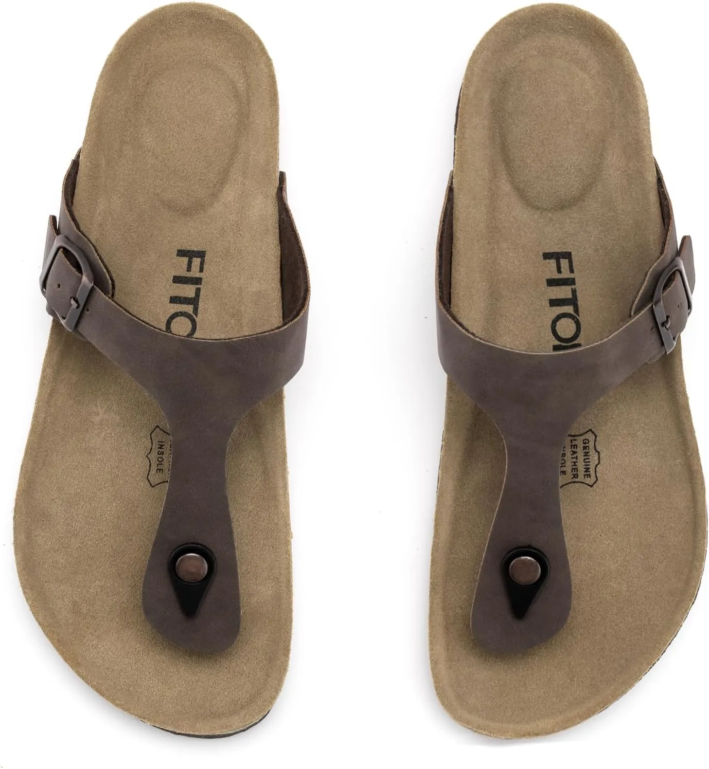 FITORY Mens Cork Thong Slides Sandal with Adjustable Buckle Straps Size 7-13.5
