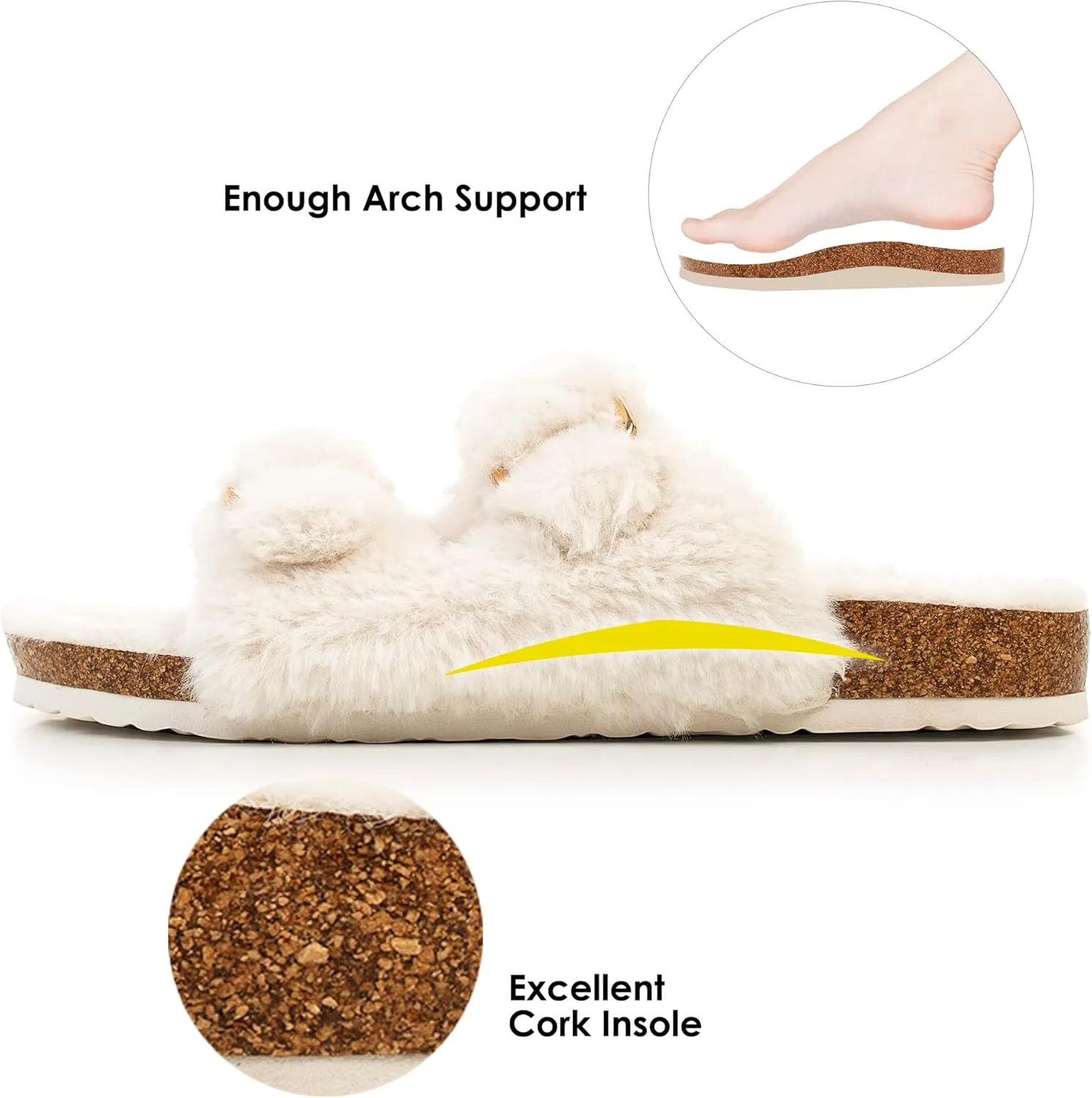 FITORY Womens Open Toe Slipper with Cozy Lining,Faux Rabbit Fur Cork Slide Sandals Size 6-11