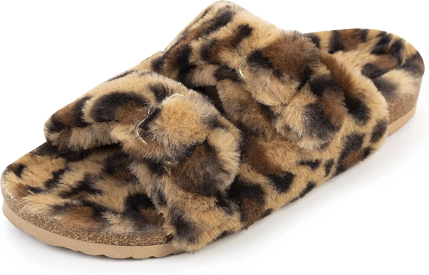 FITORY Womens Open Toe Slipper with Cozy Lining,Faux Rabbit Fur Cork Slide Sandals Size 6-11