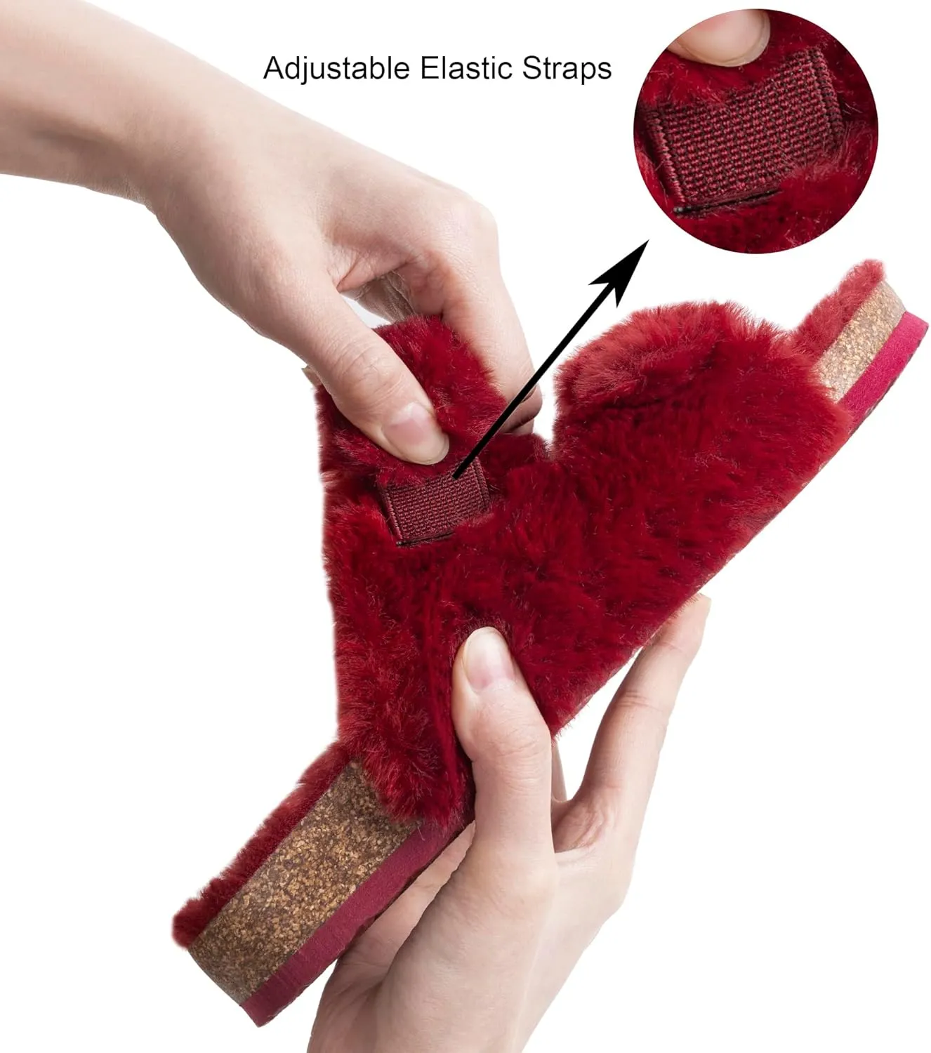 FITORY Womens Open Toe Slipper with Cozy Lining,Faux Rabbit Fur Cork Slide Sandals Size 6-11