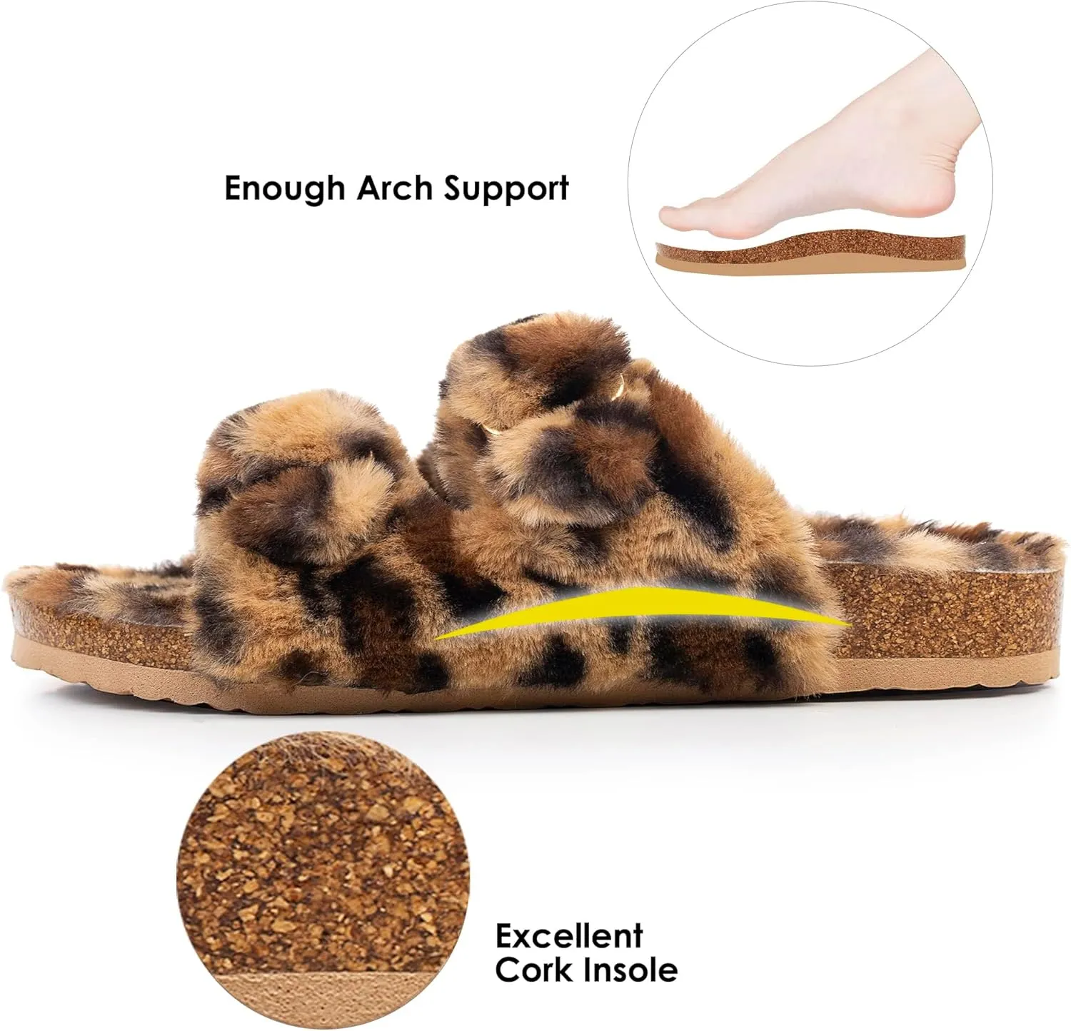 FITORY Womens Open Toe Slipper with Cozy Lining,Faux Rabbit Fur Cork Slide Sandals Size 6-11