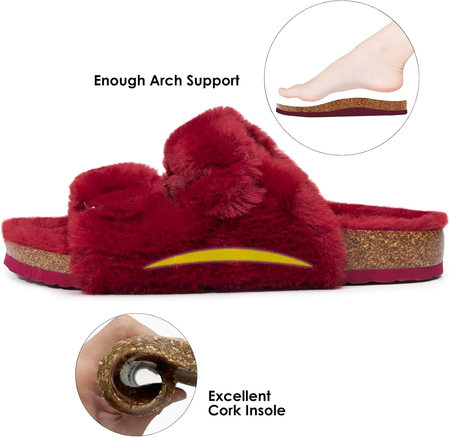 FITORY Womens Open Toe Slipper with Cozy Lining,Faux Rabbit Fur Cork Slide Sandals Size 6-11
