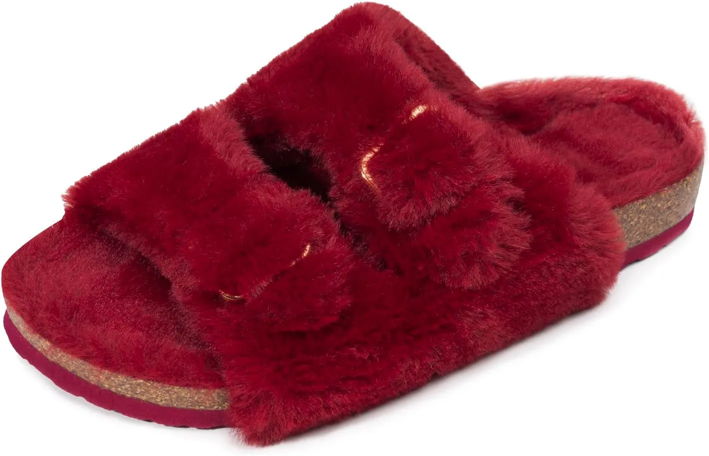 FITORY Womens Open Toe Slipper with Cozy Lining,Faux Rabbit Fur Cork Slide Sandals Size 6-11