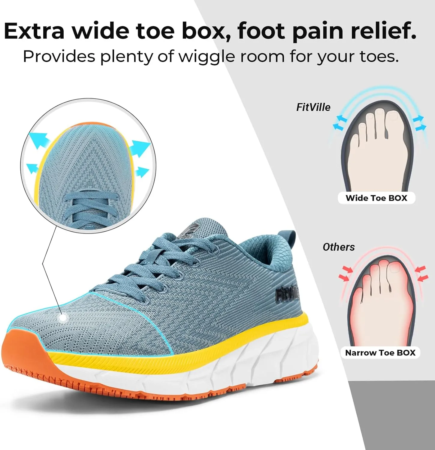 FitVille Men’s Wide Width Walking Shoes Comfortable Lightweight Wide Toe Box Running Shoes for Men Non Slip Cushioned