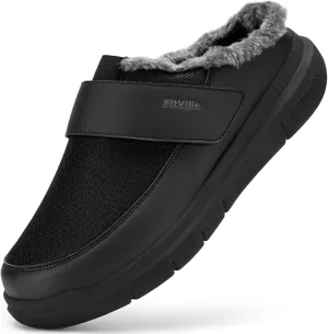 FitVille Recovery Winter Slipper for Men Warm Fur Lining Home Slipper Booties Wide Width Winter Clogs for Men Diabetes Plantar Fasciitis Foot Pain Relief