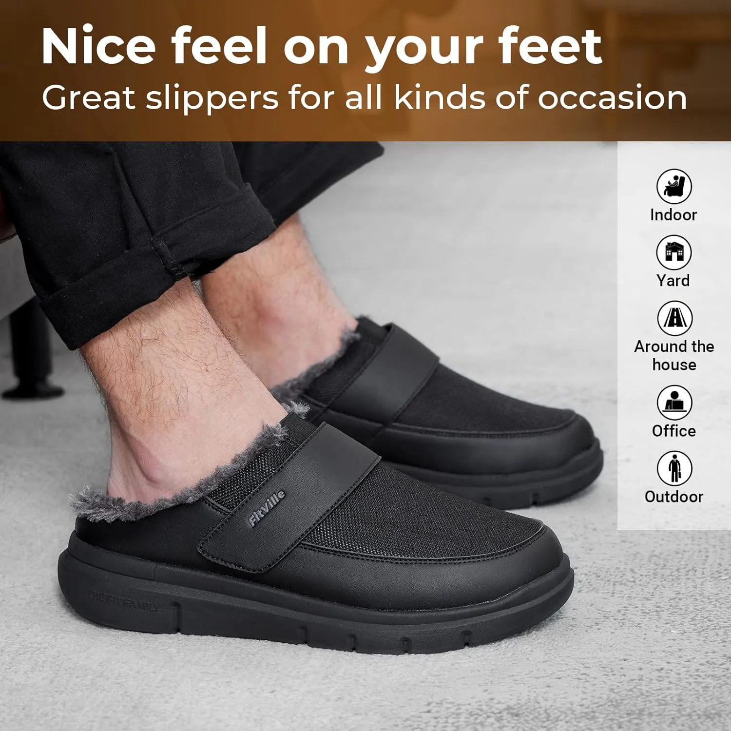 FitVille Recovery Winter Slipper for Men Warm Fur Lining Home Slipper Booties Wide Width Winter Clogs for Men Diabetes Plantar Fasciitis Foot Pain Relief