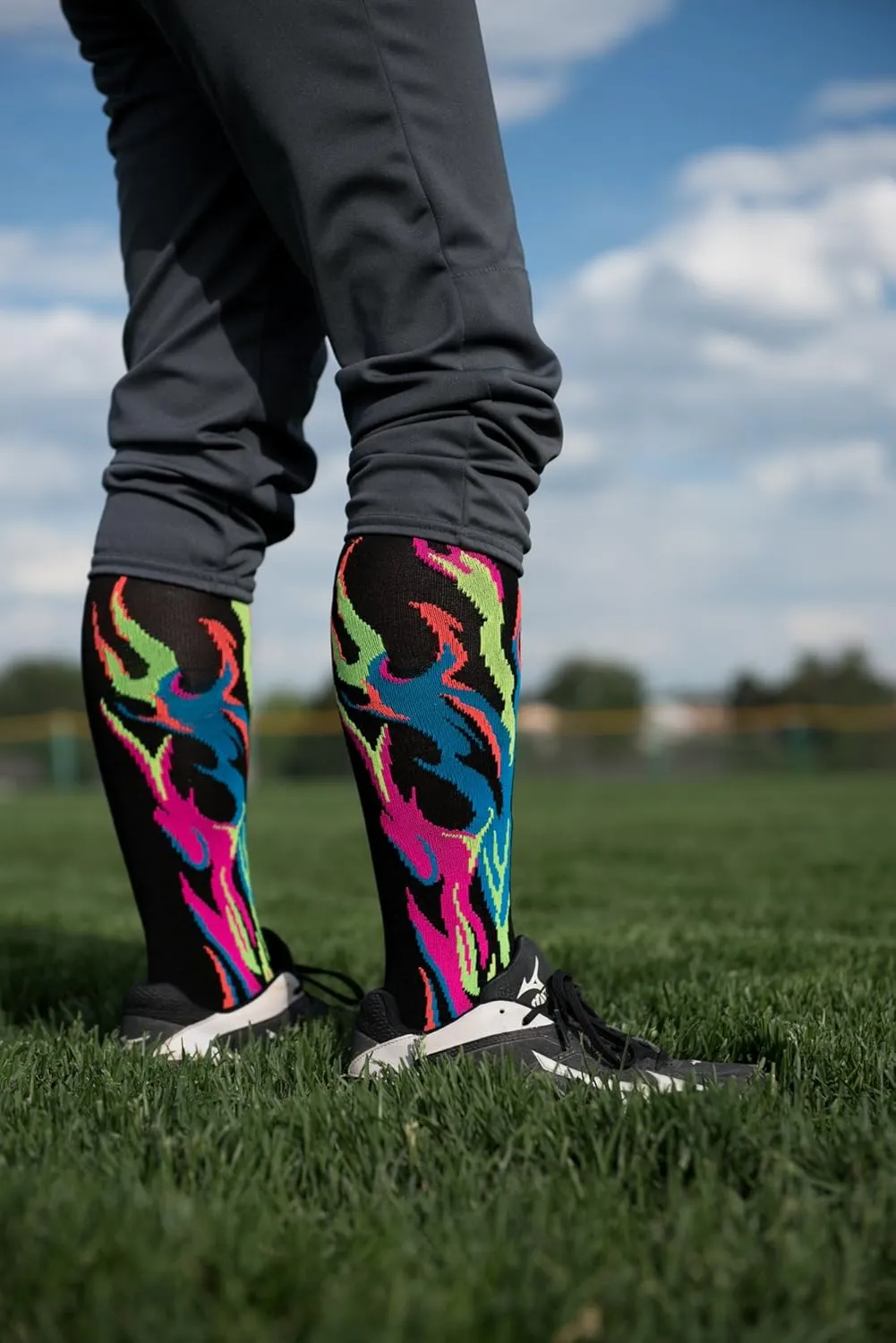 Flame Fire Softball Socks for Girls, Boys, Women, and Men Youth & Adult Over the Calf Fun Team Socks