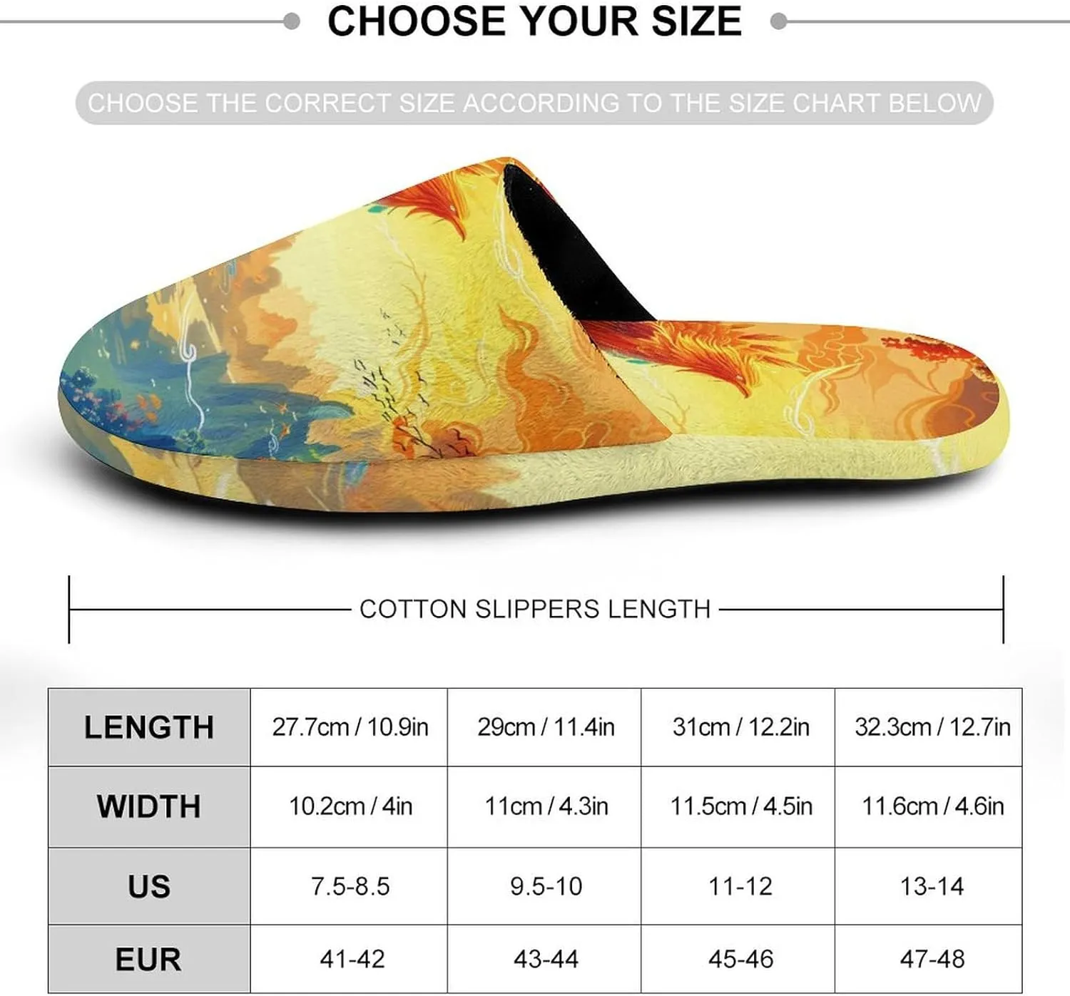Flying Dragon Phoenix Bird Men's Cotton Slippers Slip-on House Slippers Warm Home Shoses with Rubber Sole