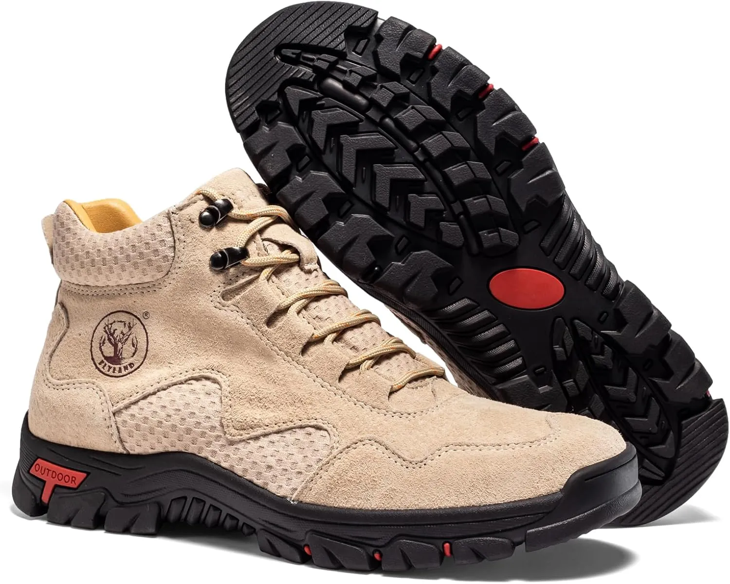 FLYLAND Men's Chukka Boots Casual Leather Shoes Ankle Shoes Non Slip Breathable Comfortable Mid Top for Driving Walking Outdoor
