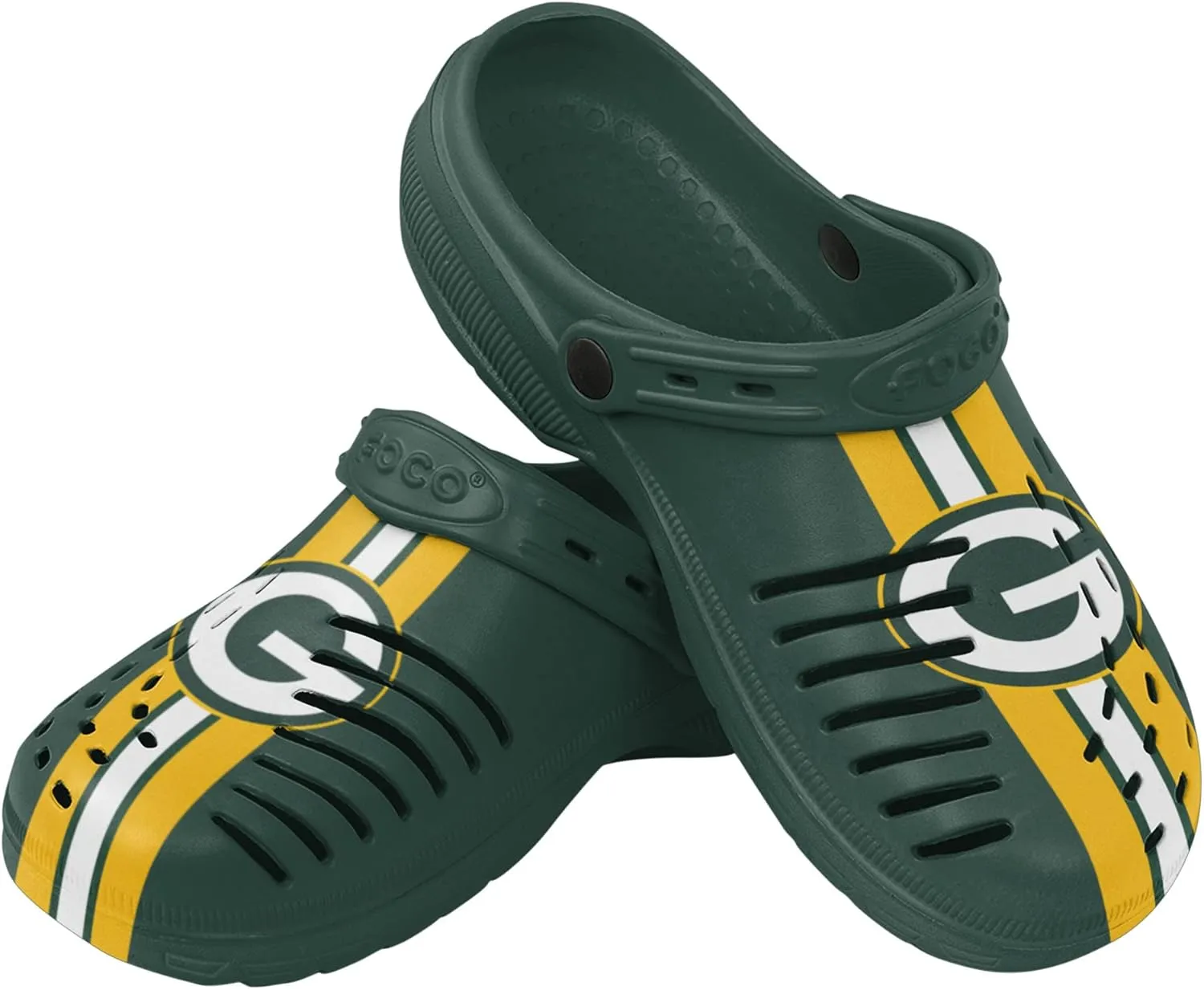FOCO Men's NFL Logo Team Stripe Garden Water Sandals Shoes Slipper Clogs with Strap, 13-14