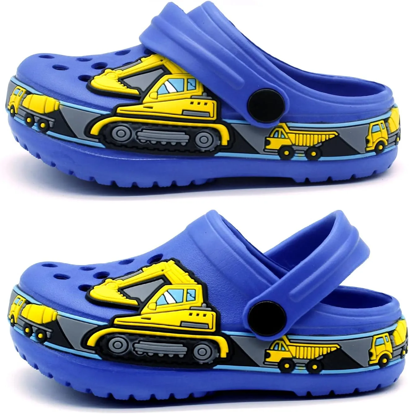 FolHaoth Toddlers Cute Cartoon Excavator Racecar Pattern Boys Girls Clogs Slip On Lightweight Breathable Kids Sandals Non Slip Indoor Outdoor Beach Pool Shower Slippers Shoes