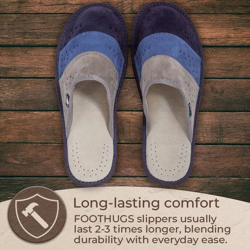 FOOTHUGS Men's Natural Leather Mule Slippers with Health Insole and Arch Support | Nature - Stormy Sky