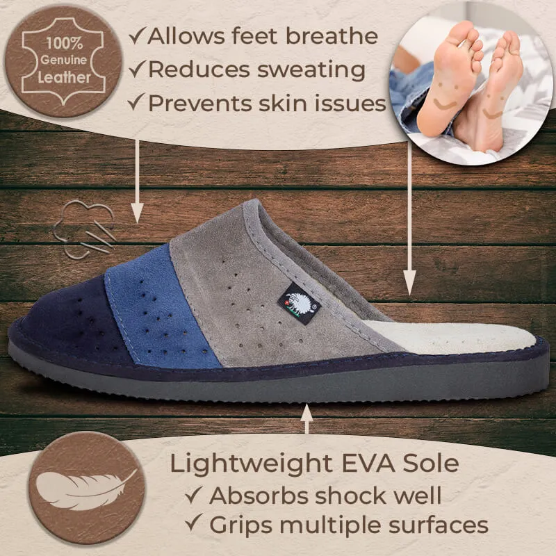 FOOTHUGS Men's Natural Leather Mule Slippers with Health Insole and Arch Support | Nature - Stormy Sky
