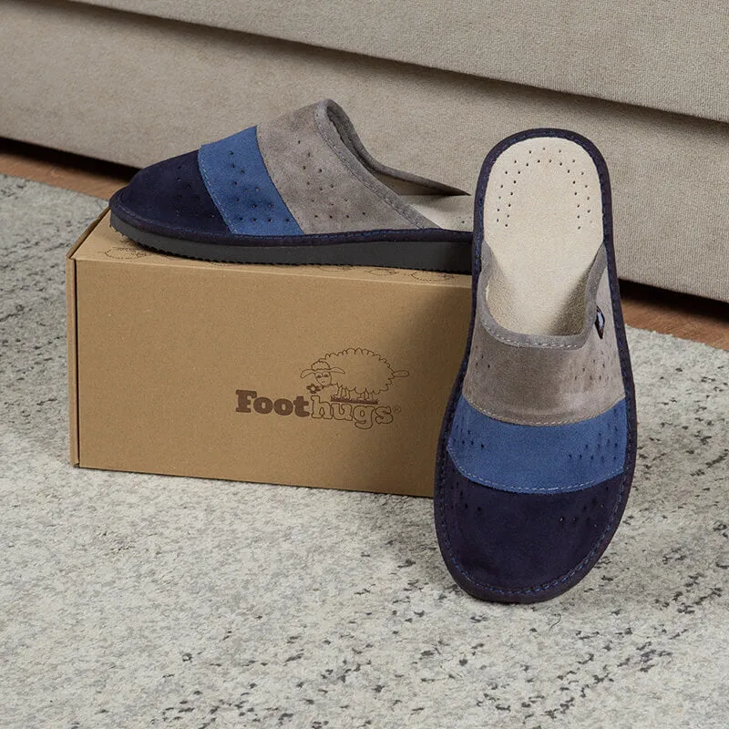 FOOTHUGS Men's Natural Leather Mule Slippers with Health Insole and Arch Support | Nature - Stormy Sky